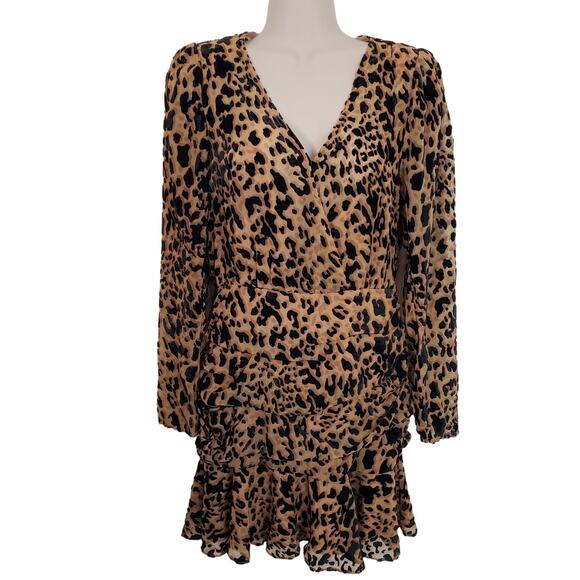 ASTR DRESS WOMEN'S SMALL LEOPARD  NIKITA TIERED RUFFLE HEM SHORT MINI VELVET - Picture 4 of 17